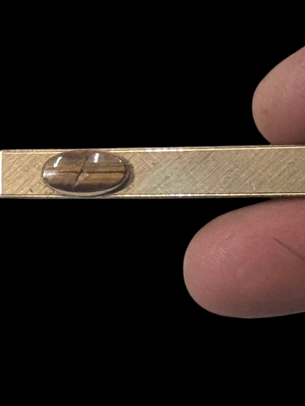 Gold Plated Tie Bar with Tiger's Eye Accent